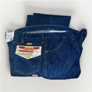 VTG Men's RUSTLER WRANGLER STRAIGHT LEG Washed Denim Dark Blue Jeans 42x30 USA